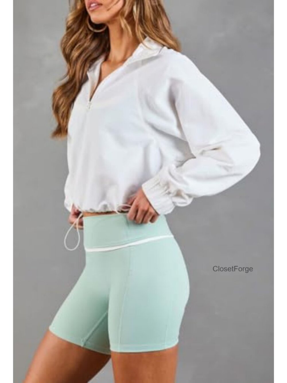 Lightweight Quarter Zip Cropped Pullover Athletic Jacket - Picture 2 of 5